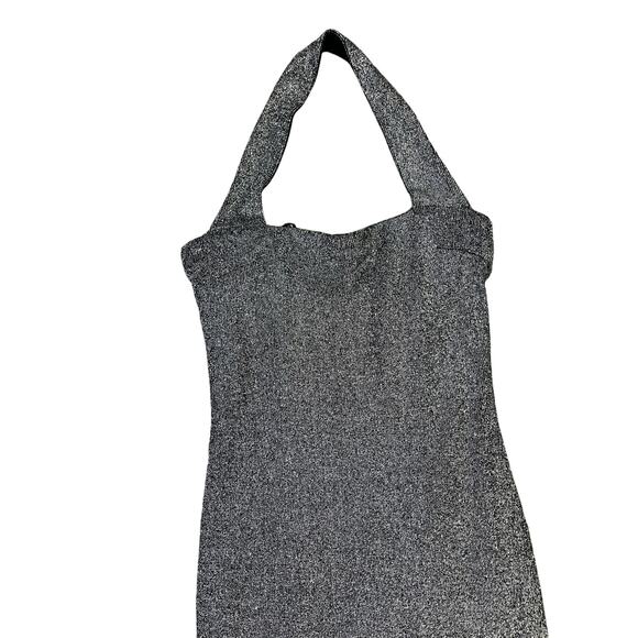 VINTAGE Scott McClintock Halter Millennium Ball Gown Sz 10 Metal Silvr/Black Y2K - Picture 2 of 14